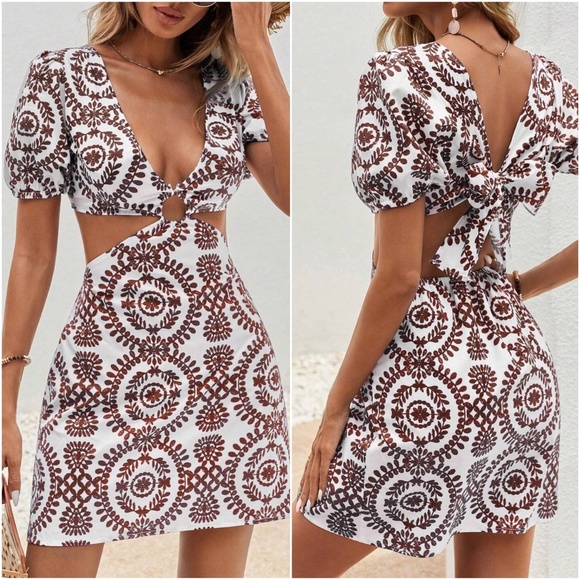 BellanBlue Dresses & Skirts - Boho Floral Print Back Tie Cut out Mini Dress
